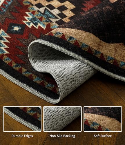 YIHOUSE 세탁 가능한 러스틱 캐빈 라운드 러그, 1.2m(4피트) - color: 브라운., size: 4' (Round)