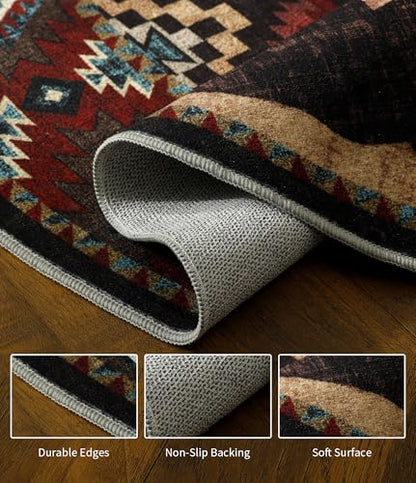 YIHOUSE 세탁 가능한 러스틱 캐빈 라운드 러그, 1.2m(4피트) - color: 브라운., size: 4' (Round)