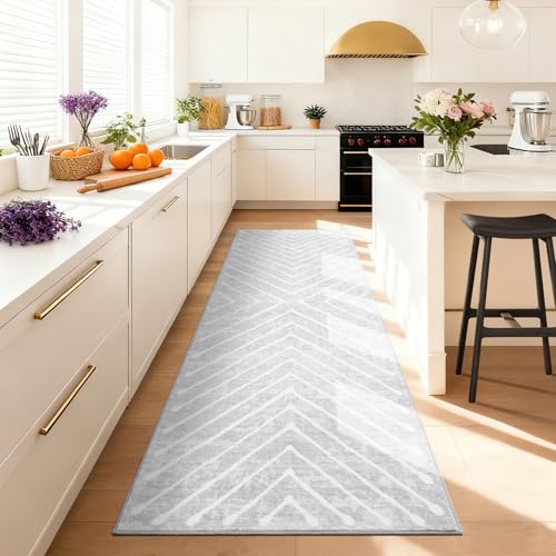 ROYHOME Washable Runner Rug 2x8 Non Slip Hallway Runner Rug for Entryway - color: Grey, size: 2' x 8' (Rectangular)