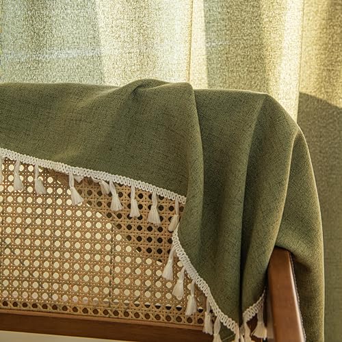Sutuo Home Boho Curtains for Living Room 96 Inches Long, Bohemian Linen Textured Curtains with Tassels, Semi Blackout Farmhouse Drapes, Rod Pocket Window Treatments 2 Panels, 52" x 96", Olive Green - color: Olive Green Linen, size: 52"W x 96"L (Pack of 2)