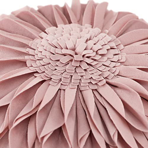 JWH Handmade 3D Sunflower Throw Pillow Cover Decorative Accent Pillow Case Round Floral Cushion Velvet Pillowcase with PP Cotton Insert for Home Bed Couch Bedroom Chair 12 Inch Dusty Pink