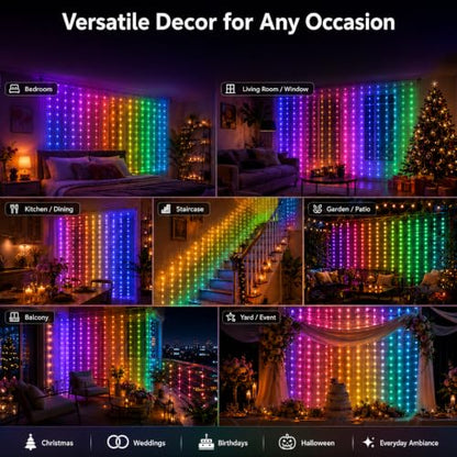 Smart Curtain Lights Outdoor 400LED App Music Timer USB 6.6x6.6FT