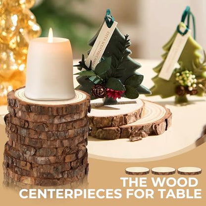 FSWCCK 10 Wood Slices 4-4.7in, Unfinished Bark Discs for Centerpieces - size: 10 Pcs 4"- 4.7"