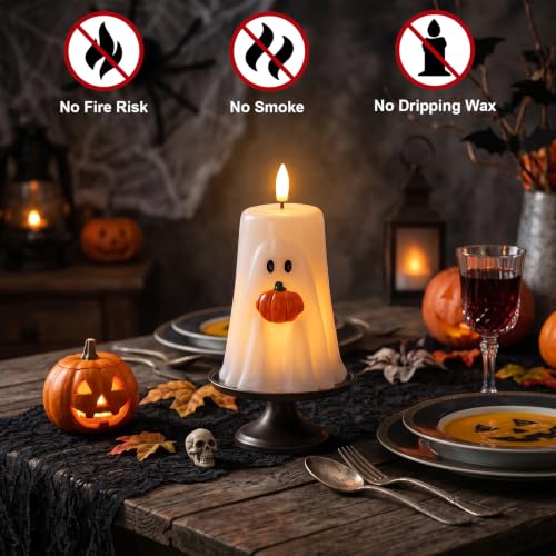 GenSwin Halloween Ghost Flameless Candle Remote Battery Operated Candle - color: Ghost Pumpkin