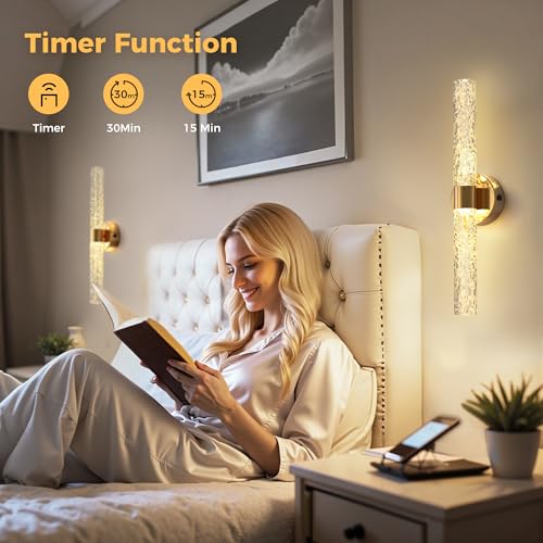 Battery Operated Wall Sconces Set of 2, 10000mAh Rechargeable Wall Light - color: Gold, size: 21.4 inch