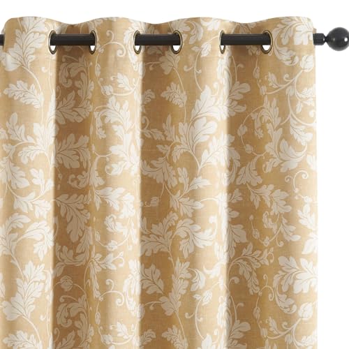 jinchan Brown Floral Curtains 84 Inch Room Darkening Grommet 2 Panels - color: Gold, size: 50"W x 84"L (Pack of 2)