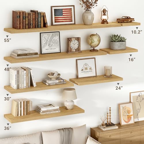 Vivelove 36" Floating Shelves 10 inch Deep, Set of 2, Oak - color: Oak, size: 35.4”wx10.2”dx1.5”h