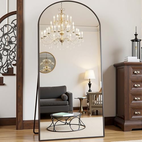 Prywot Arched Full Length Mirror, 70"x26" Free Standing Floor Mirror, Black - color: Black, size: 70"L x 26"W