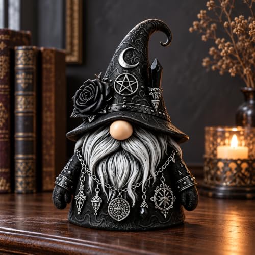 Gothic Witch Gnome Figurine 5.1 Inch Halloween Gnome Statue Black Gnomes - color: Black_gnome