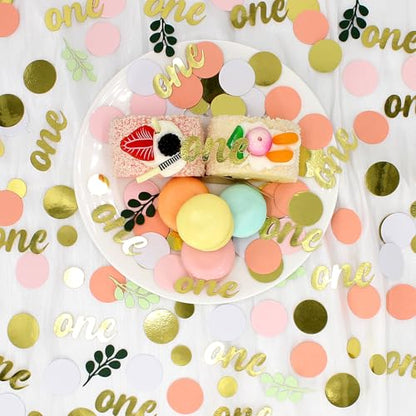 300PC Pink and Sage Green 1st Birthday Confetti First Birthday Decorations for Girl Dots Table Scatter for Baby Girl One Year Old Party Decor Supplies - style: Pink One Confetti