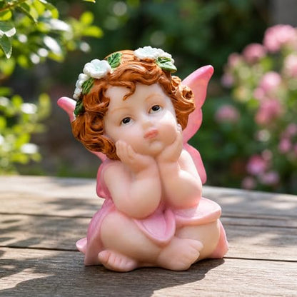 XJar Garden Fairy Figurine, Hand Painted Resin Yard Decor Statue - color: Flower Fairy - Pink
