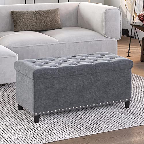 BELLEZE Storage Ottoman, Tufted Ottoman with Close Hinge, Foot Rest for Living Room (Gray, 31 inch) - color: Gray B