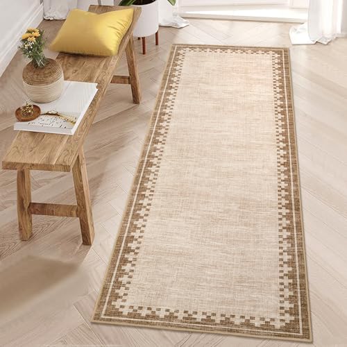 GarveeHome 2x6 Washable Hallway Runner Cross Bordered Low Pile Kitchen Rug - color: Beige, size: 2' x 6' (Runner)