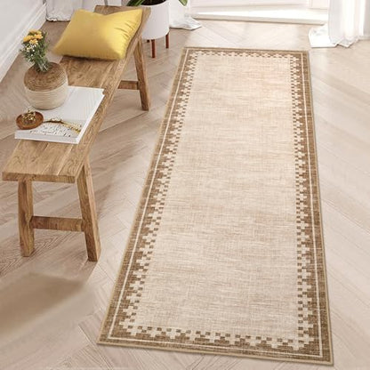 GarveeHome 2x6 Washable Hallway Runner Cross Bordered Low Pile Kitchen Rug - color: Beige, size: 2' x 6' (Runner)