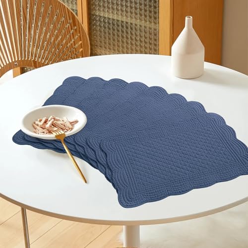 HOMBYS Quilted Placemats Set of 6 Washable-13x18 inches Rectangular Placemats for Kitchen Table-100% Cotton Fabric Rectangular Table Mats, (Sapphire Blue) - color: Sapphire Blue