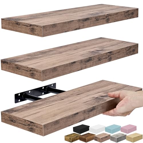 Sorbus 16 Inch Floating Shelves for Wall (3 Pack, Mahogany) - color: Mahogany, size: 3 Pack
