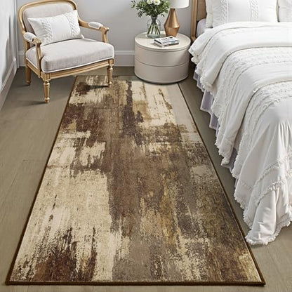Kelarea Washable Runner Rug 2x6, Non-Slip Low Pile Abstract Brown - color: Brown, size: 2' x 6' (Rectangular)