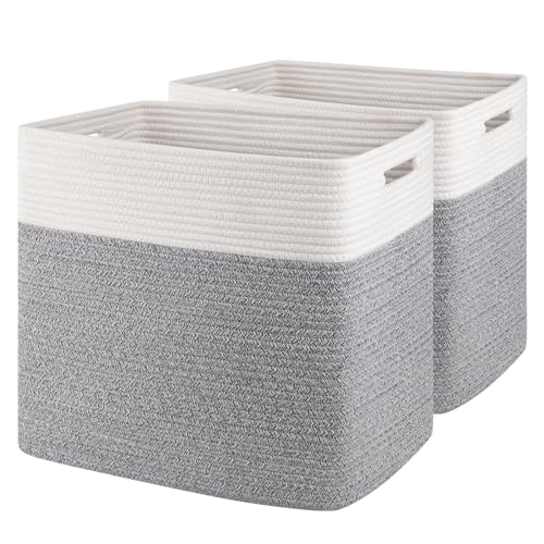 OIAHOMY 2 PACK Tall Storage baskets 55L Blanket Basket Living Room Grey - color: Grey, size: 16.5" x 13" x 15"