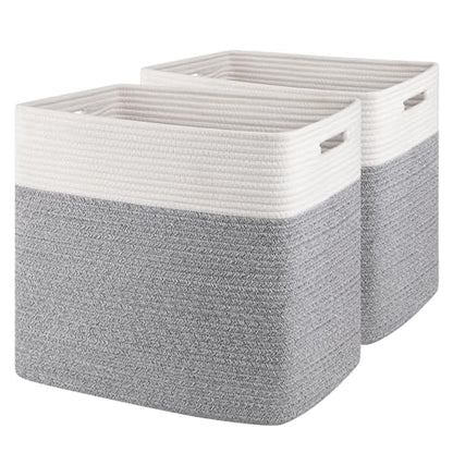 OIAHOMY 2 PACK Tall Storage baskets 55L Blanket Basket Living Room Grey - color: Grey, size: 16.5" x 13" x 15"