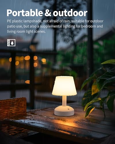 KDG White Cordless Small Table Lamp, Outdoor Shower Waterproof Desk Lamp - color: White + White PE Plastic