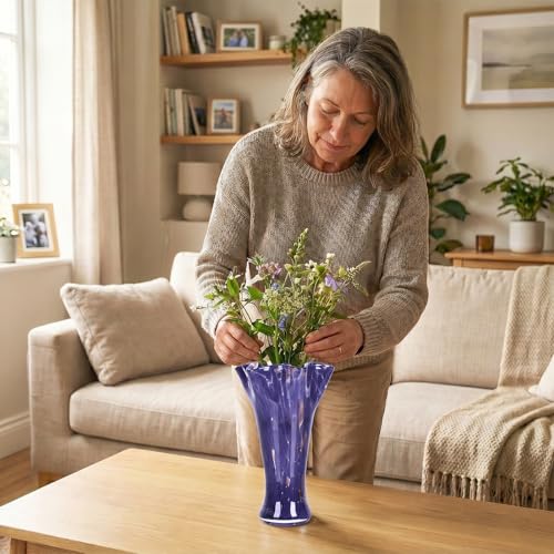 9.0" H Purple Glass Vases for Flower, Unique Hand Blown Glass Vase - color: Purple