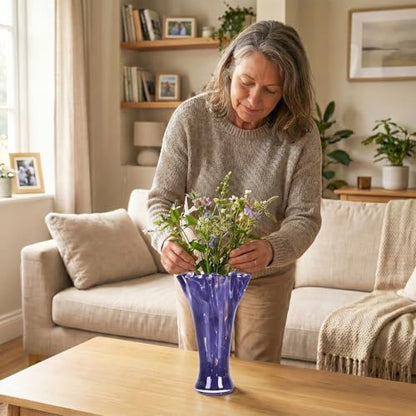 9.0" H Purple Glass Vases for Flower, Unique Hand Blown Glass Vase - color: Purple