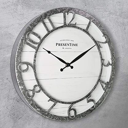 Presentime 13" Farmhouse Series Wall Clock - color: Galvanized Finish, size: 13 inch