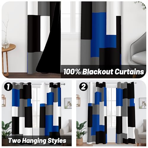 Tyrot Blue Gray Black Blackout Curtains for Bedroom Living Room 63 inch - color: Blue, size: 42"W x 63"L (Pack of 2)