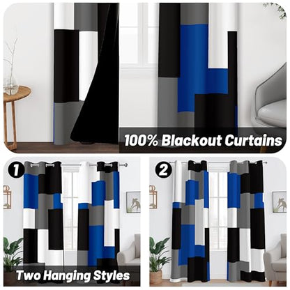 Tyrot Blue Gray Black Blackout Curtains for Bedroom Living Room 84 inch - color: Blue, size: 42"W x 84"L (Pack of 2)