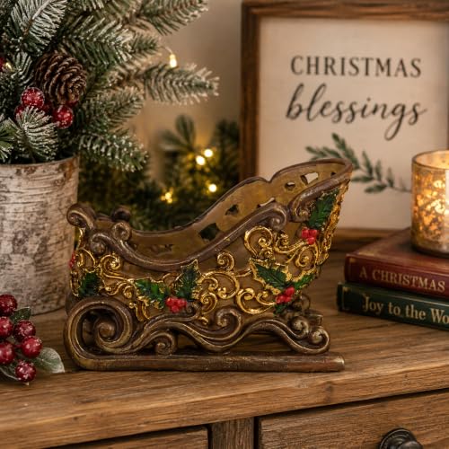 Northlight Sleigh Christmas Decoration - 8.75" - Brown and Gold