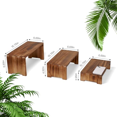 DAOYOUSKY Set of 3 Wooden Rustic Cupcake Stand for 24 Cupcakes, Stepped Wood Display Stand for Weddings, Tiered Party Buffet Table Display Nesting Riser for Food , Dessert, Cookie, Craft Show, Burnt - color: Burnt