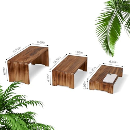 DAOYOUSKY Set of 3 Wooden Rustic Cupcake Stand for 24 Cupcakes, Stepped Wood Display Stand for Weddings, Tiered Party Buffet Table Display Nesting Riser for Food , Dessert, Cookie, Craft Show, Burnt - color: Burnt