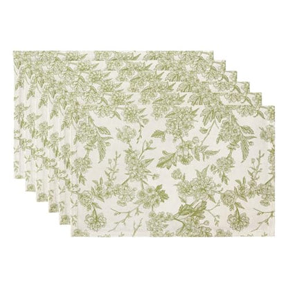 QIYI Boho Table Placemats Set of 6, 12"x18" Linen Place Mats, Green Blooms - color: Green Botanical Art, size: Set of 6