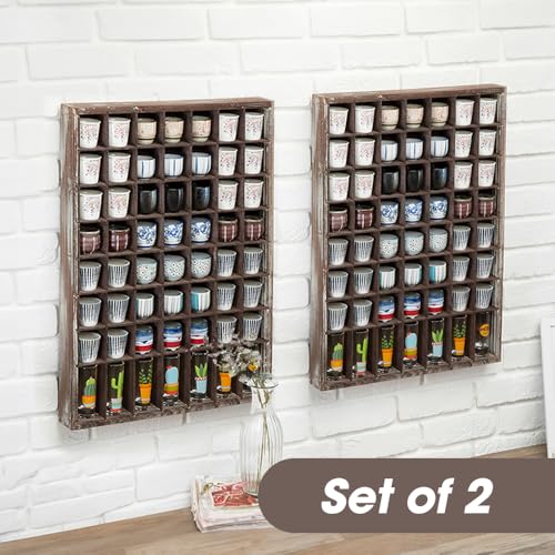 J JACKCUBE DESIGN - Shot Glasses Display Case(Set of 2) 56 Compartments Wall Mount Pint Glass Shadow Box Bar Cabinet Collection Freestanding - MK524AA
