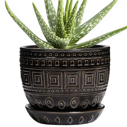 G EPGardening Ceramic Plant Pot, 5.5 Inch Ceramic Planter, Black - color: Palindrome Black