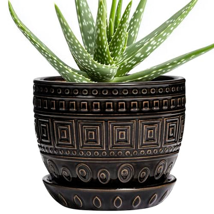 G EPGardening Ceramic Plant Pot, 5.5 Inch Ceramic Planter, Black - color: Palindrome Black