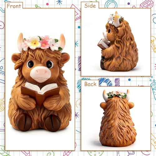 Highland Cow Figurines for Home Office Bookshelf Desk Decor Gifts