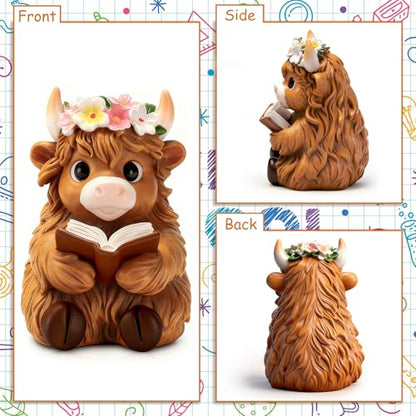 Highland Cow Figurines for Home Office Bookshelf Desk Decor Gifts