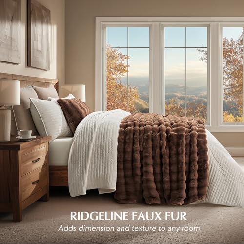 EverGrace Faux Rabbit Fur Bubble Throw Blanket, 60"x80", Chestnut - color: Chestnut, size: 60"x80"