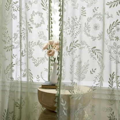 Kotile Sage Green Sheer Curtains 72 inches Long, Boho Lace Window Panels - color: Sage Green, size: 52"W x 72"L (Pack of 2)