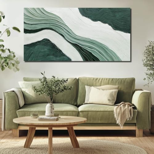 NBAODAN Green Abstract Wall Art Textured Canvas Wall Decor Neutral Paintings for Living Room Contemporary Artwork for Dining Room Bedroom 24x48 Inch - color: Green, size: 48"L x 24"W