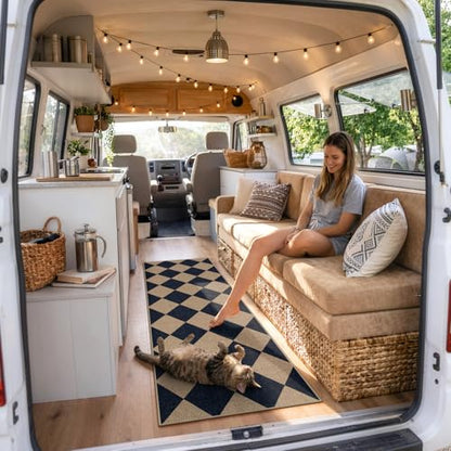 Lahome Checkered Easy Jute Outdoor Runner Rug, 2x6 Kitchen Rugs Washable - color: Nature and Black/Checkerboard -2, size: 2' x 6' (Runner)