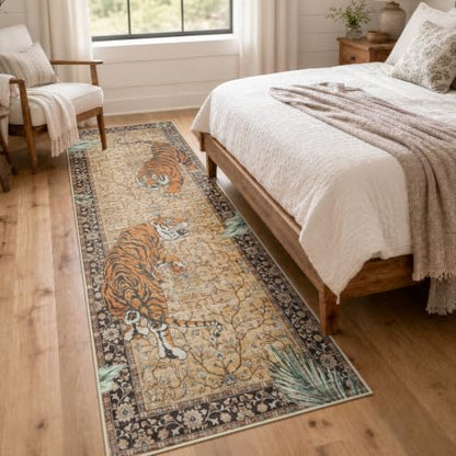 Moynesa Boho Tiger 2'6"x8' Runner Rug for Hallway, Washable Kitchen Runner - color: Camel, size: 2'6" x 8' (Rectangular)