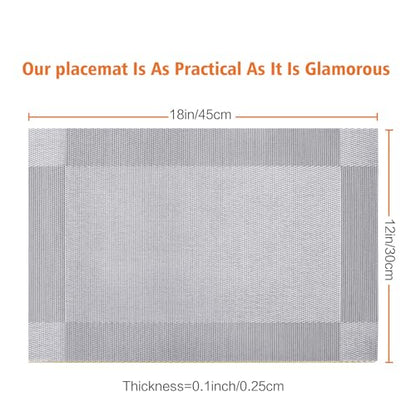 Silver Vinyl Placemats Set of 12,Washable Dining PVC Table Mats - color: Silver, size: 12PCS 12"Wx18"L