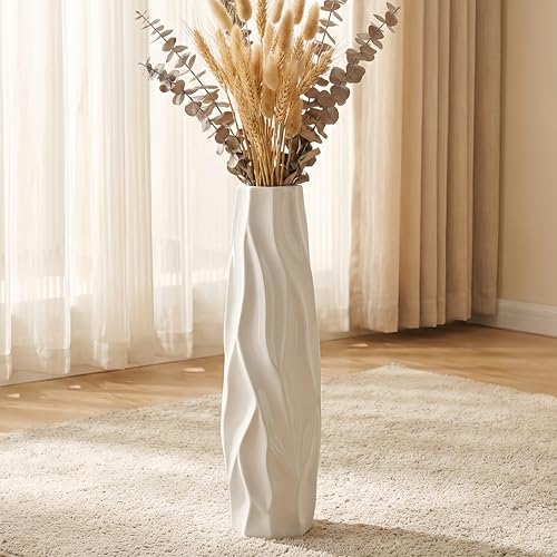 White Tall Ceramic Floor Vase, 24 Inch, Pleated Wave Design - color: Shape 1, size: 24 Inch