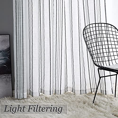 SXZJTEX Striped Cafe Kitchen Curtains Tiers 36 Inch Black White Linen - color: Black, size: 27"W x 36"L (Pack of 2)