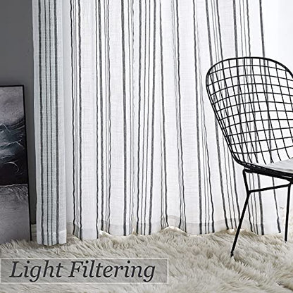 SXZJTEX Striped Cafe Kitchen Curtains Tiers 36 Inch Black White Linen - color: Black, size: 27"W x 36"L (Pack of 2)
