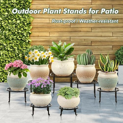 6-pack 9" Large Metal Plant Stands Indoor Outdoor Rustproof Iron Potted Plant Holder Heavy-duty Round Flower Pot Riser Shelf for Garden Patio Corner Stand with Clear Water Tray - size: 6 Pack (9 inch)