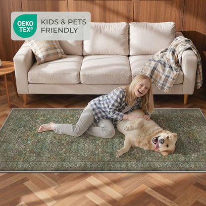 2x5 Runner Rug, Floral Kitchen Rugs Washable Green Rug, Dark Green - color: Dark Green, size: 2' x 5' (Runner)