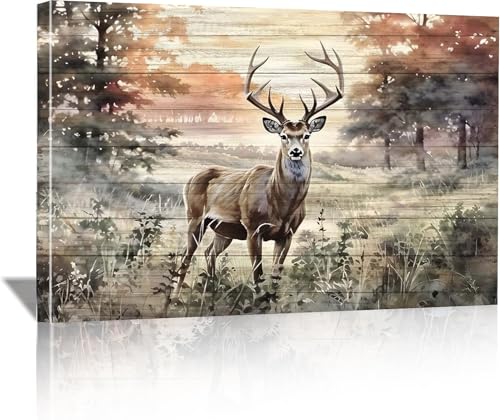 Deer Wall Art,Wildlife Standing in Forest Grassland Rustic Animal Canvas Print for Living Room Bedroom Wall Decor (Deer B, 32L×24W) - color: Deer B, size: 32"L x 24"W